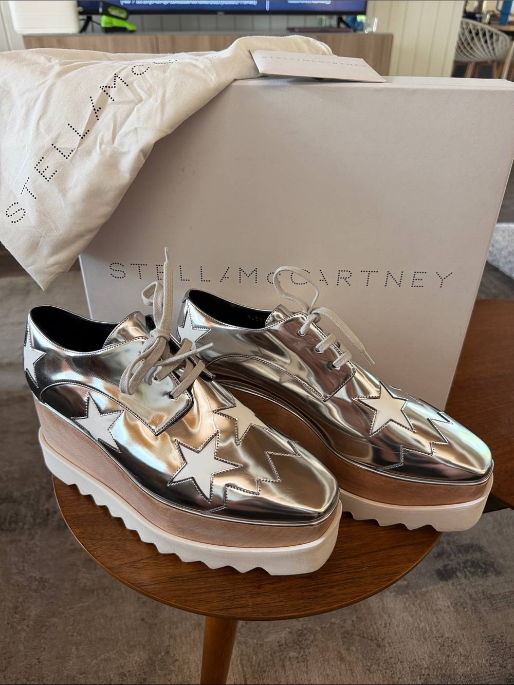 Stella McCartney ElyseMetallic Silver Star Platform Lace-Up Shoes US 10/EU 40